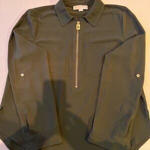 Michael Kors Green Zip-Up Shirt Jacket